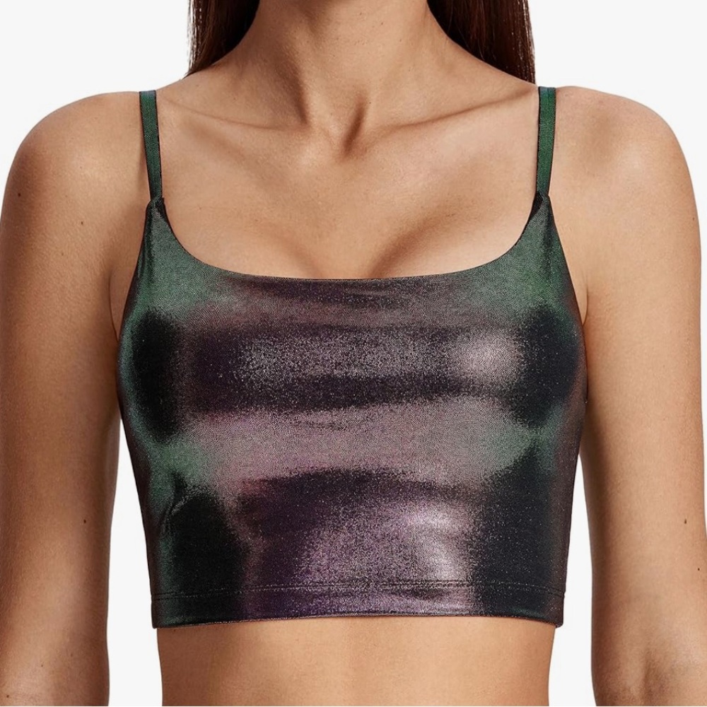 Iridescent Metallic Long Line Sports Bra Top